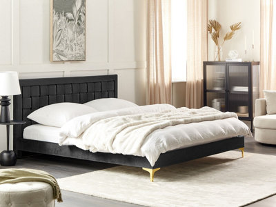 Velvet EU Super King Size Bed Black LIMOUX