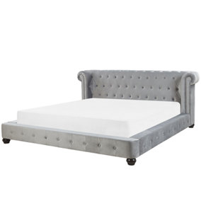 Velvet EU Super King Size Bed Grey CAVAILLON