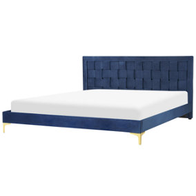 Velvet EU Super King Size Bed Navy Blue LIMOUX