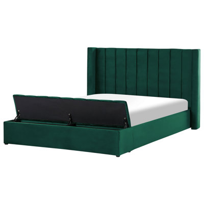 Velvet EU Super King Size Bed with Storage Bench Green NOYERS