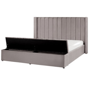 Velvet EU Super King Size Bed with Storage Bench Grey NOYERS