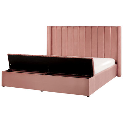 Velvet EU Super King Size Bed with Storage Bench Pink NOYERS