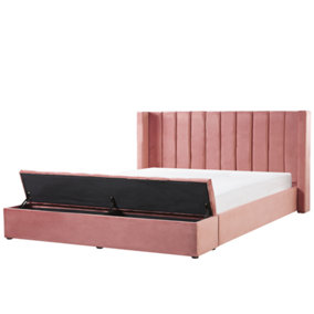 Velvet EU Super King Size Bed with Storage Bench Pink NOYERS