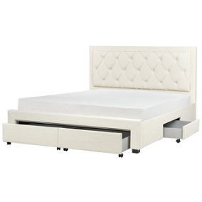 Velvet EU Super King Size Bed with Storage Cream LIEVIN