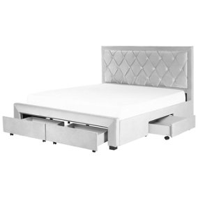Velvet EU Super King Size Bed with Storage Light Grey LIEVIN