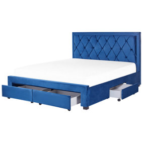 Velvet EU Super King Size Bed with Storage Navy Blue LIEVIN