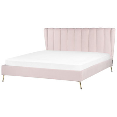 Velvet EU Super King Size Bed with USB Port Pink MIRIBEL