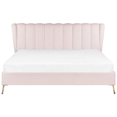 Velvet EU Super King Size Bed with USB Port Pink MIRIBEL