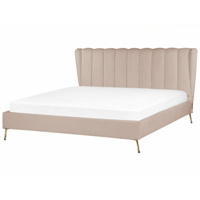 Velvet EU Super King Size Bed with USB Port Taupe MIRIBEL