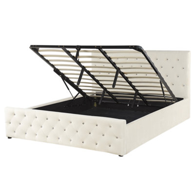 Velvet EU Super King Size Ottoman Bed Beige AMIENS