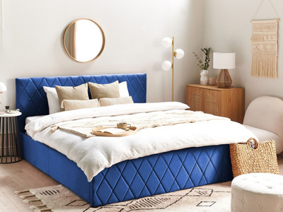 Velvet EU Super King Size Ottoman Bed Blue ROCHEFORT