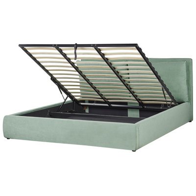 Velvet EU Super King Size Ottoman Bed Green BAJONNA