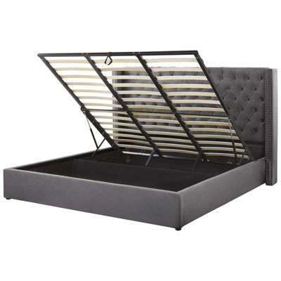 Velvet EU Super King Size Ottoman Bed Grey LUBBON