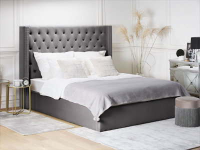 Velvet EU Super King Size Ottoman Bed Grey LUBBON