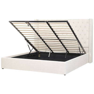 Velvet EU Super King Size Ottoman Bed Off-White LUBBON