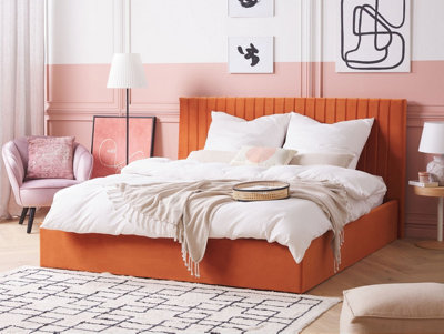 Velvet EU Super King Size Ottoman Bed Orange VION