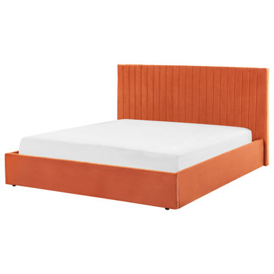 Velvet EU Super King Size Ottoman Bed Orange VION