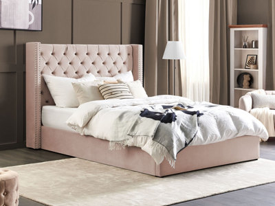 Velvet EU Super King Size Ottoman Bed Pink LUBBON