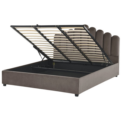 Velvet EU Super King Size Ottoman Bed Taupe VINCENNES