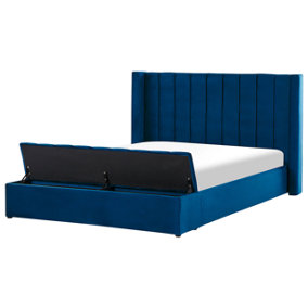 Velvet EU Super King Size Waterbed with Storage Bench Blue NOYERS