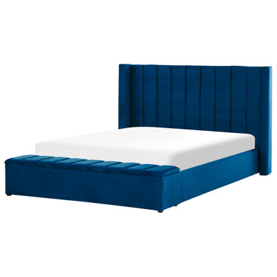 Velvet EU Super King Size Waterbed with Storage Bench Blue NOYERS