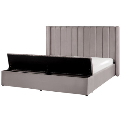 Velvet EU Super King Size Waterbed with Storage Bench Grey NOYERS