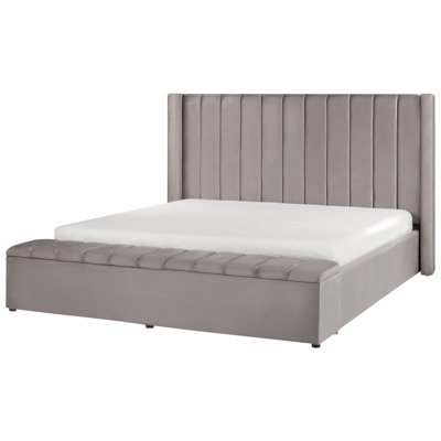 Velvet EU Super King Size Waterbed with Storage Bench Grey NOYERS