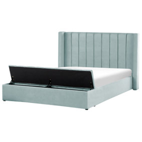 Velvet EU Super King Size Waterbed with Storage Bench Mint Green NOYERS