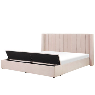 Velvet EU Super King Size Waterbed with Storage Bench Pastel Pink ...