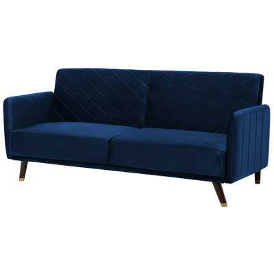Velvet Fabric Sofa Bed Blue SENJA