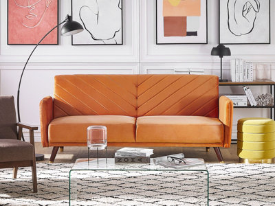 Velvet Fabric Sofa Bed Orange SENJA