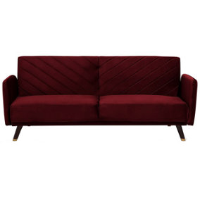 Velvet Fabric Sofa Bed Red SENJA