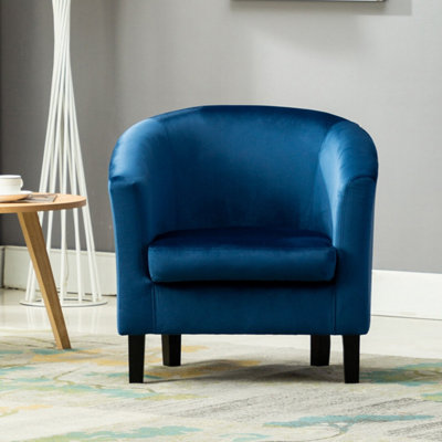 Velvet Fabric Tub Chair Armchair Club Chair Blue by MCC