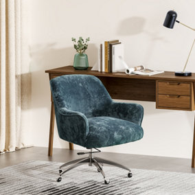 Velvet Fabric Upholstered Desk Chair for Home Office Modern Adjustable Swivel Task Chair with Argent Base Bedroom Green