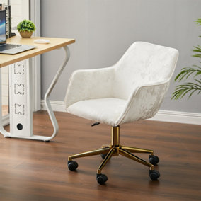 Velvet Fabric Upholstered Desk Chair Modern Adjustable Swivel Task Chair with Gold Base for Home Office Beige