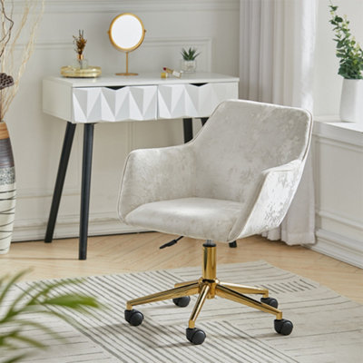 Velvet Fabric Upholstered Desk Chair Modern Adjustable Swivel Task Chair with Gold Base for Home Office