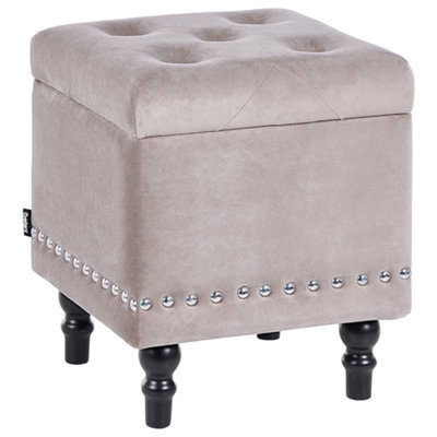 Shop Velvet Footstool with Storage Light Grey LORETTO