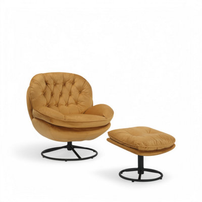 Velvet Gold Azura Swivel Accent Chair with Footstool