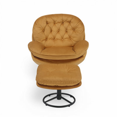 Velvet Gold Azura Swivel Accent Chair with Footstool