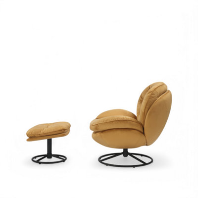 Velvet Gold Azura Swivel Accent Chair with Footstool
