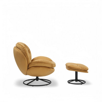 Velvet Gold Azura Swivel Accent Chair with Footstool