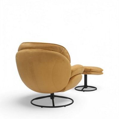 Velvet Gold Azura Swivel Accent Chair with Footstool