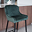 Velvet green bar stool with diamond stitch and black metal legs and foot rest Carlton Bar Stool - Dark Green Velvet (Set of 2)