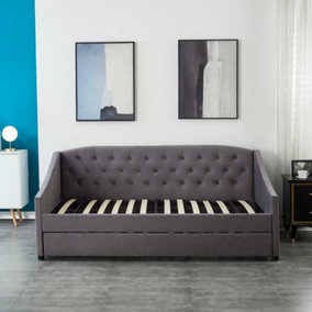 Velvet Grey Daybed 3ft Single Sofa Bed With Underbed Trundle Living Room Bedroom Furniture Guest Day Bed