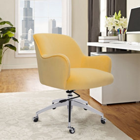Velvet Home Office Chair Modern Swivel Height Adjustable Seat Computer for Living Room Bedroom Yellow