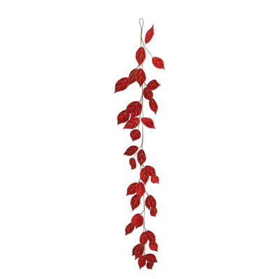 Velvet Leaf Garland with Gold Trim 182cm - Red