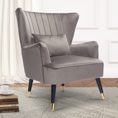Velvet Light Grey Camila Accent Wingback Chair