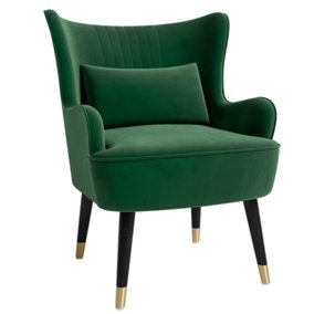 Velvet Living Room Armchair with Lumbar Pillow, Leisure Single Sofa Chair with Curved Armrest, Wide Accent Chair Green