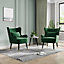 Velvet Living Room Armchair with Lumbar Pillow, Leisure Single Sofa Chair with Curved Armrest, Wide Accent Chair Green