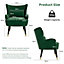 Velvet Living Room Armchair with Lumbar Pillow, Leisure Single Sofa Chair with Curved Armrest, Wide Accent Chair Green